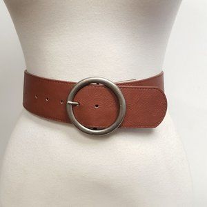 Wide Brown Belt with Round Buckle